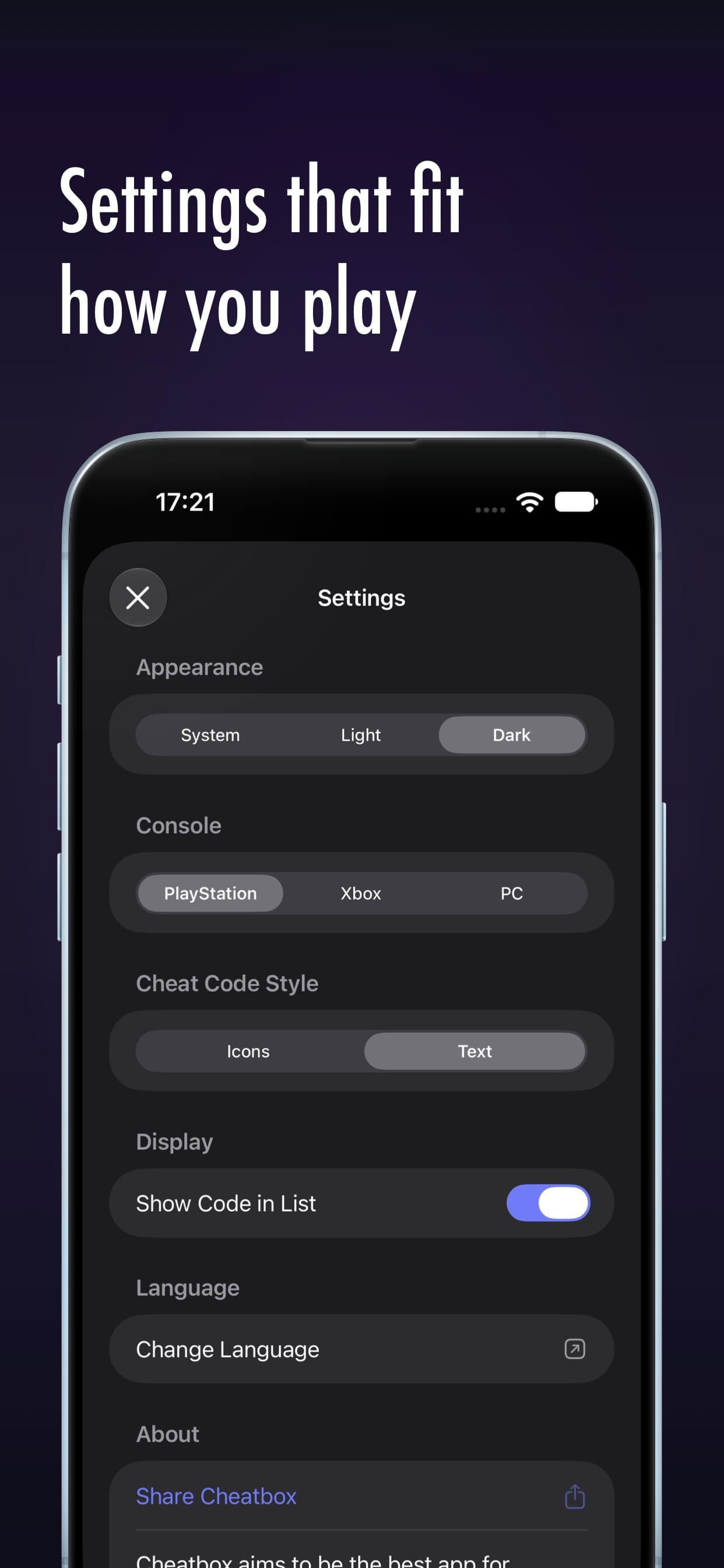 Settings that fit how you play